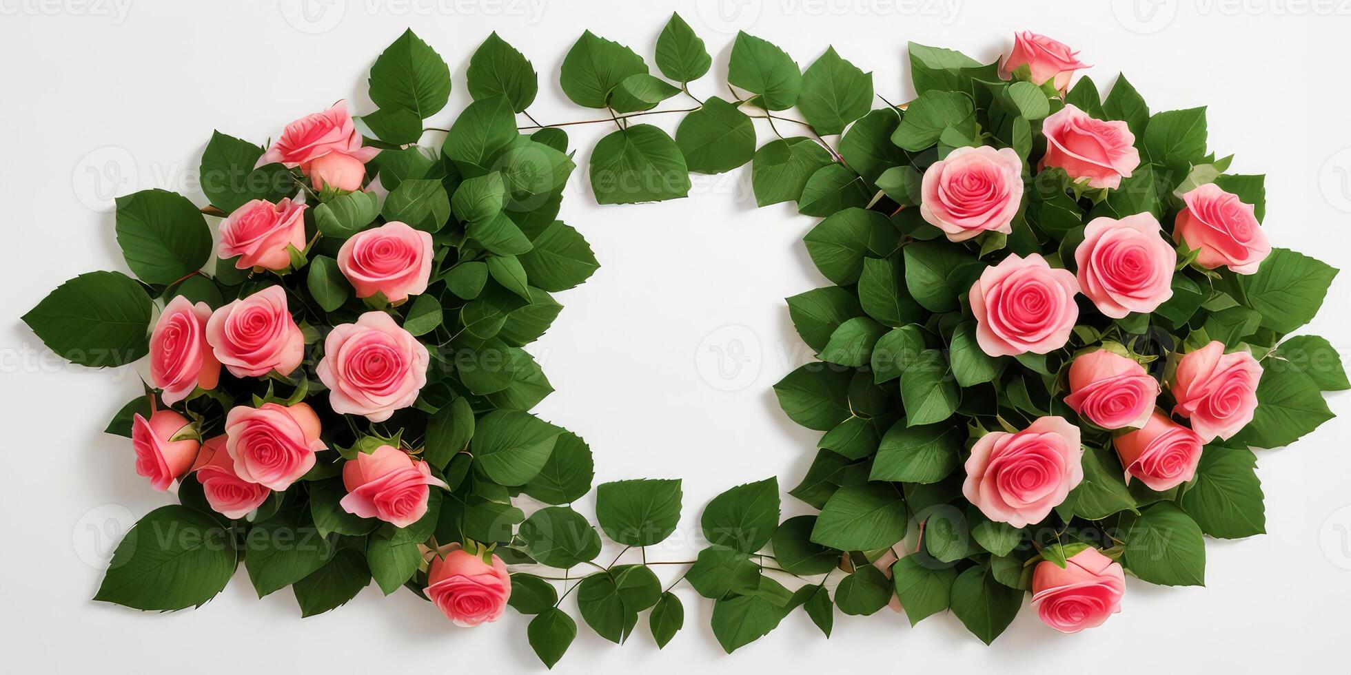 AI generated Colorful rose flower frames on white background. photo