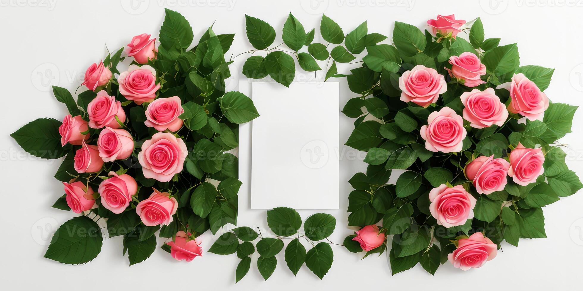 AI generated Colorful rose flower frames on white background. photo