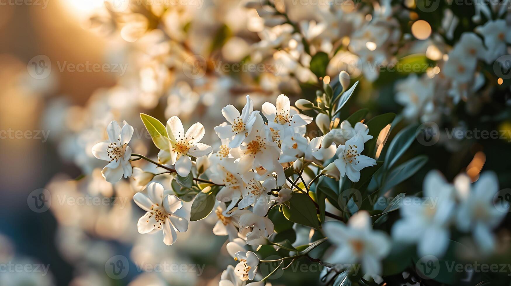 AI generated Tranquil Jasmine Blooms - Outdoor Serenity with Ethereal Bokeh Background photo