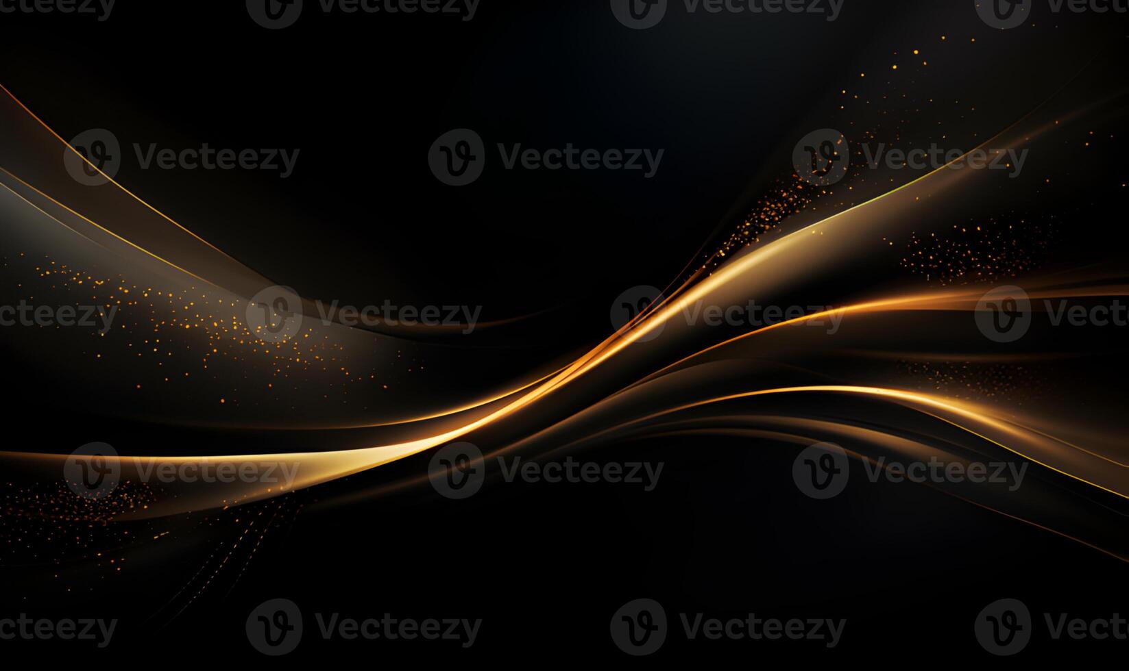 AI generated Luxury black background with golden line elements and light ray effect decoration and bokeh. photo