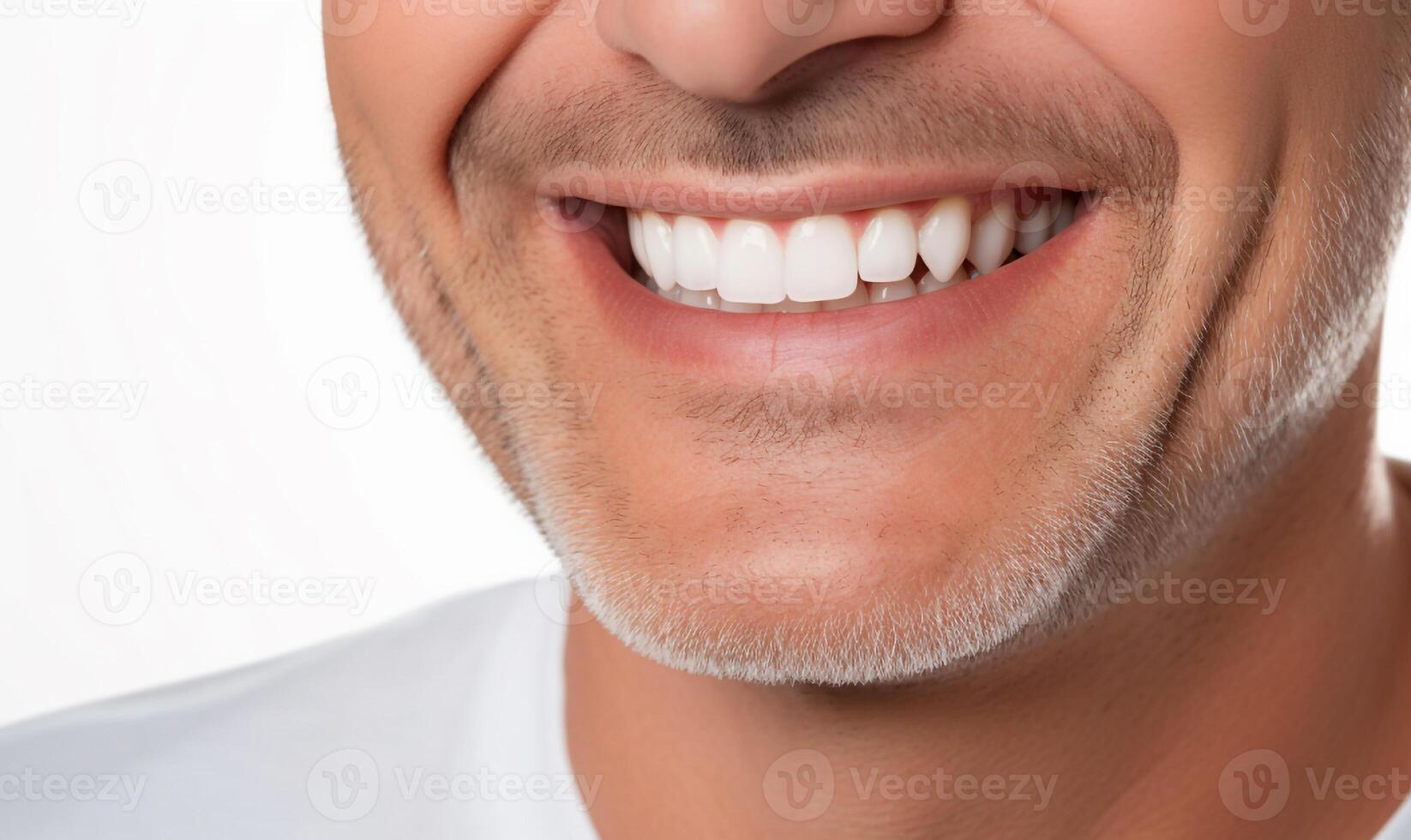 AI generated Closes up clean teeth with laughing and smiling isolated on white background. photo