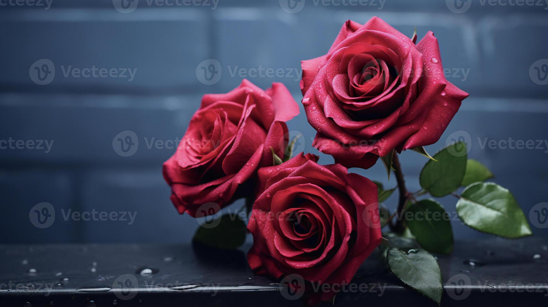 AI generated two red roses are shown against a dark background photo