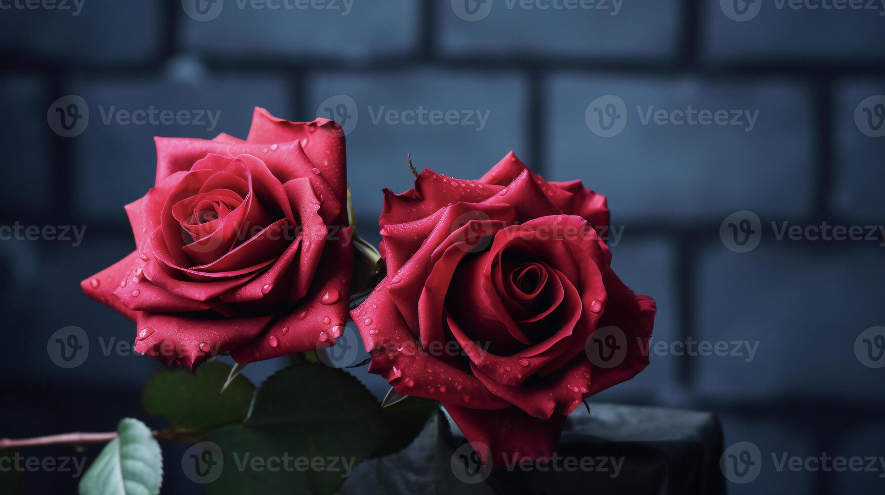 AI generated two red roses are shown against a dark background photo