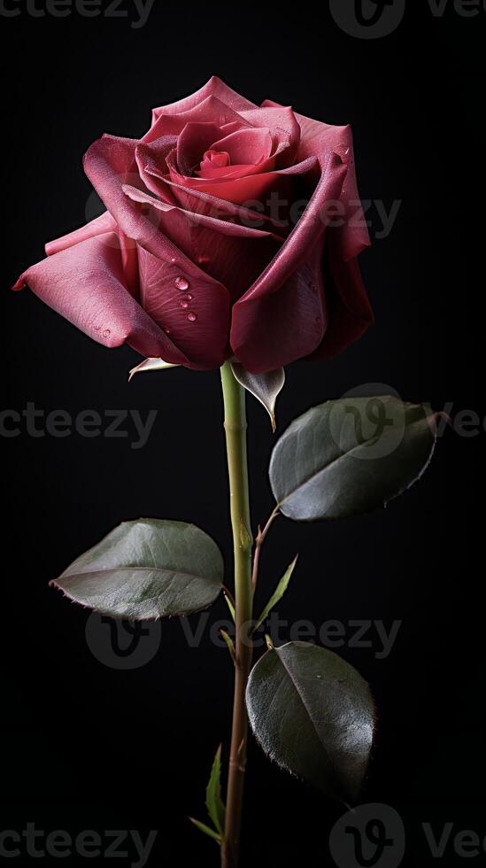 AI generated a single red rose is shown against a black background photo