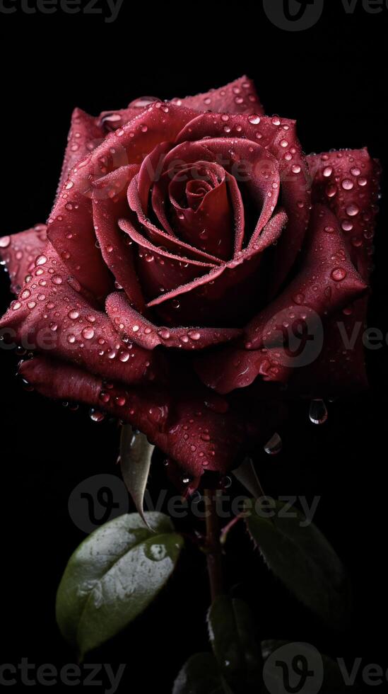 AI generated a single red rose is shown against a black background photo