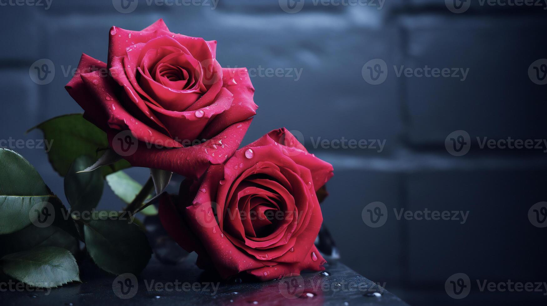 AI generated two red roses are shown against a dark background photo