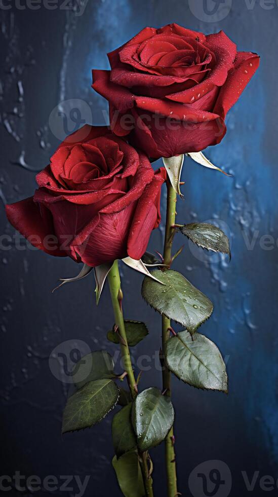 AI generated two red roses are shown against a dark background photo