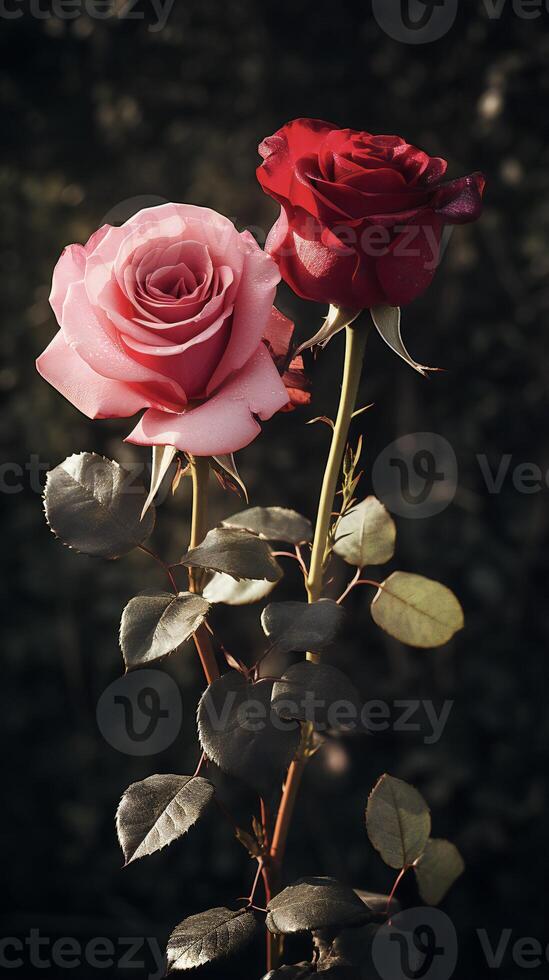 AI generated two roses are shown in front of each other photo