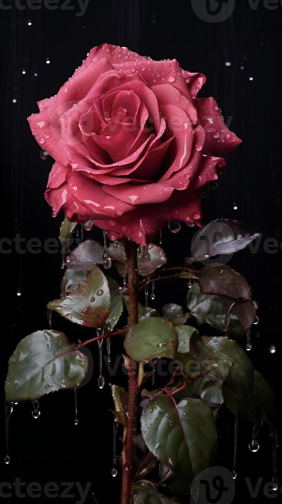 AI generated a single red rose is shown against a black background photo