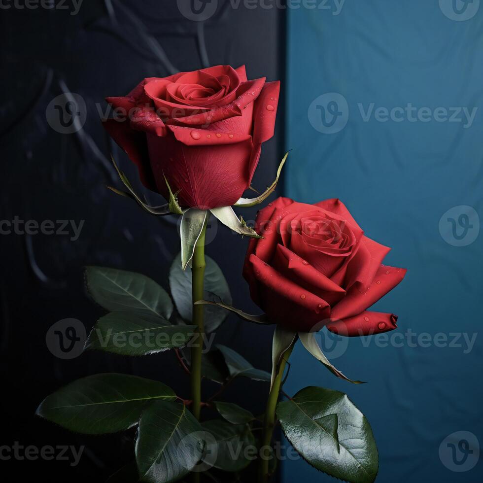 AI generated two red roses are shown against a dark background photo