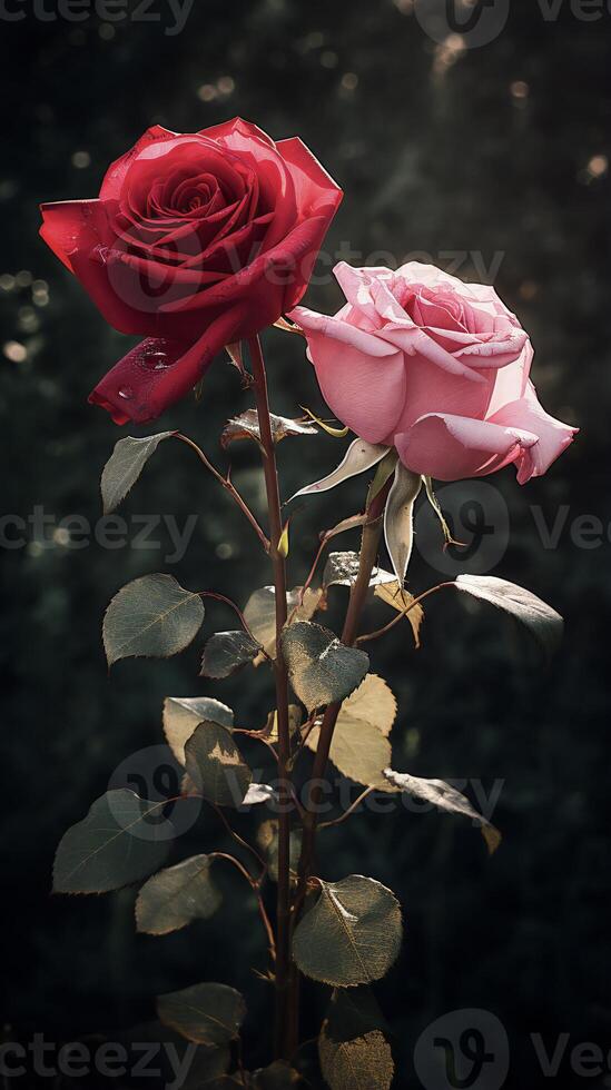 AI generated two roses are shown in front of each other photo
