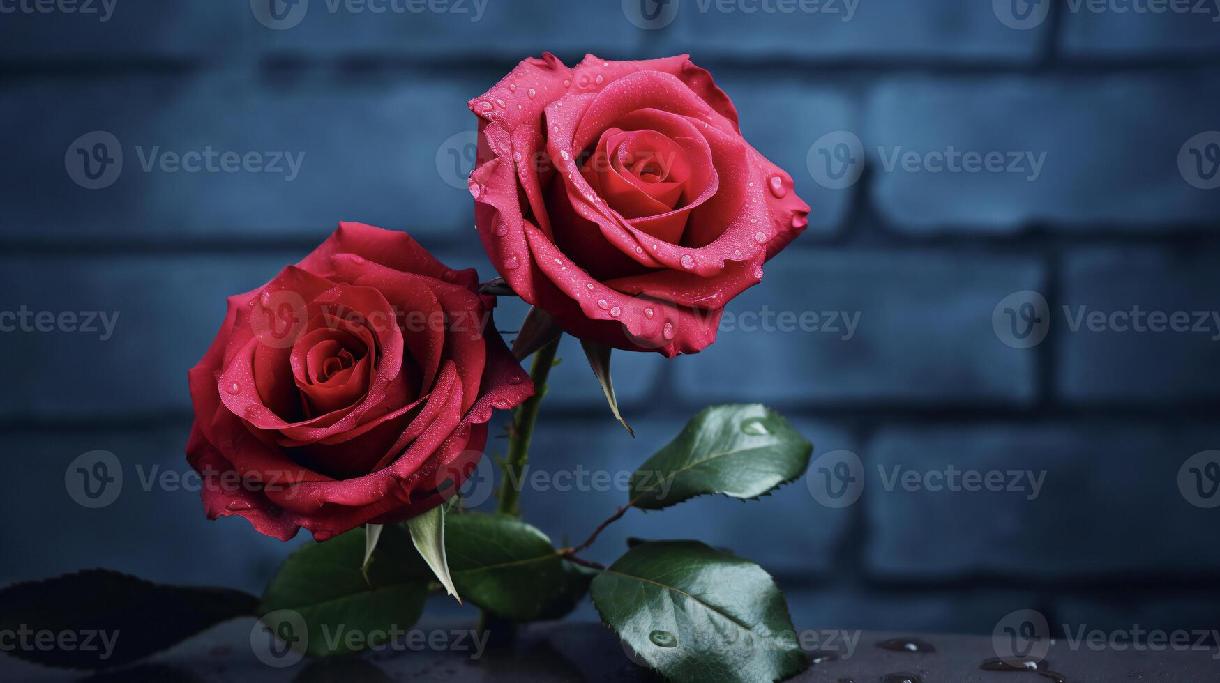 AI generated two red roses are shown against a dark background photo