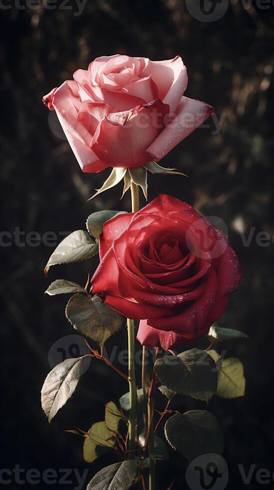 AI generated two roses are shown in front of each other photo