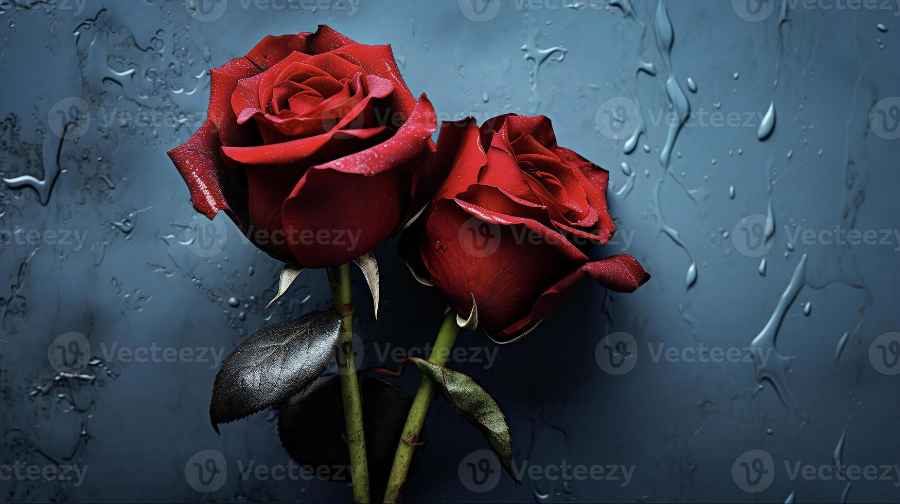 AI generated two red roses are shown against a dark background photo