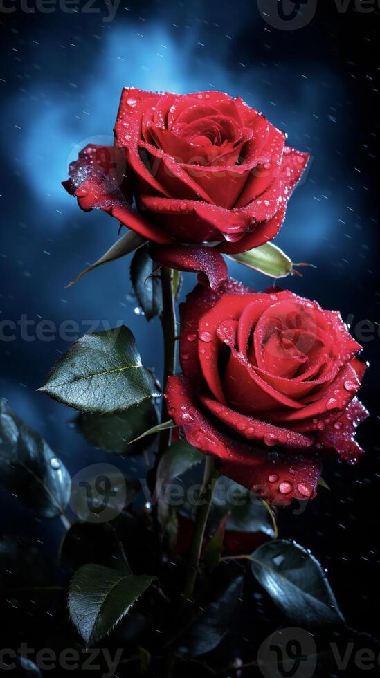 AI generated two red roses are shown against a dark background photo