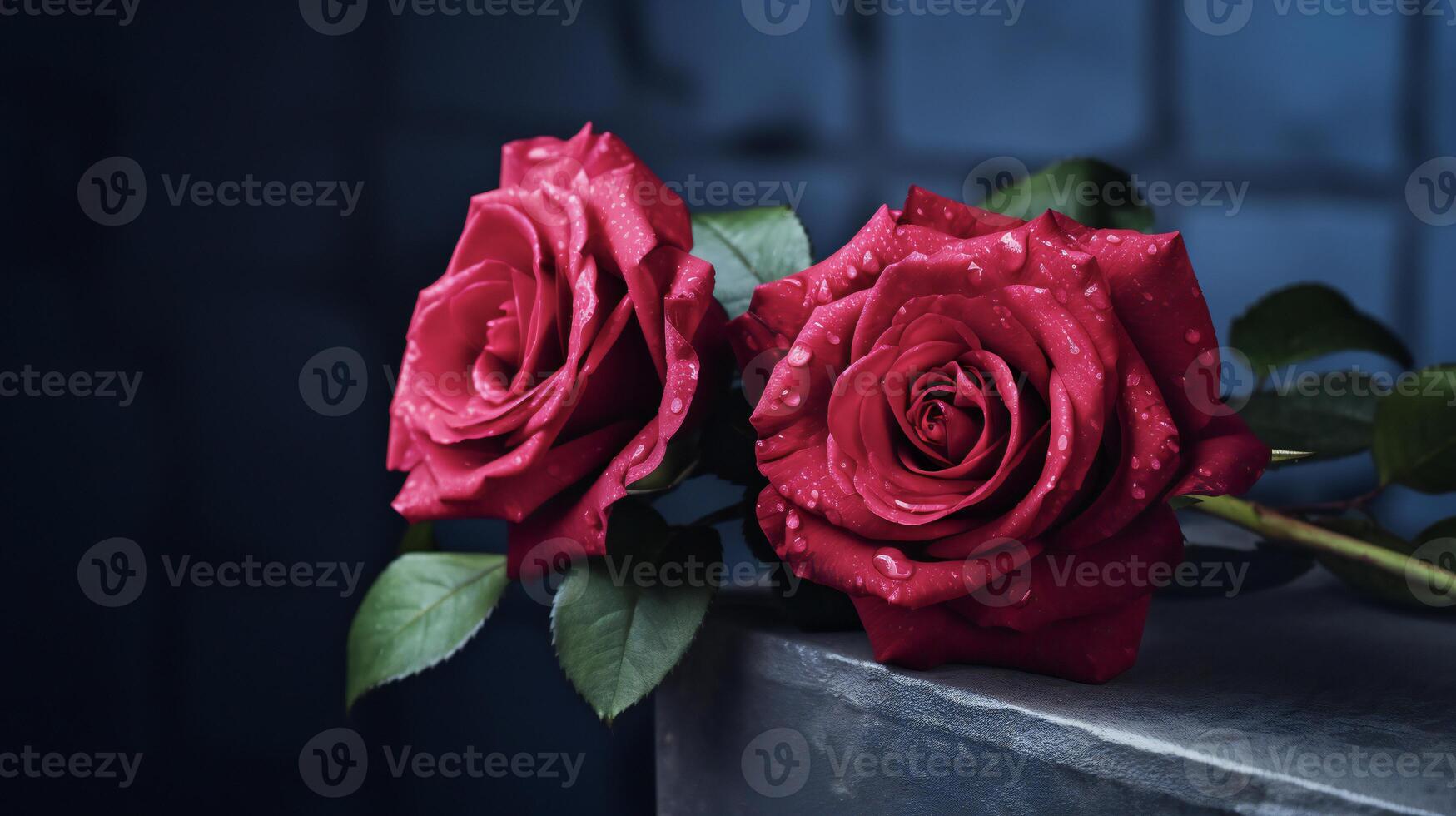 AI generated two red roses are shown against a dark background photo