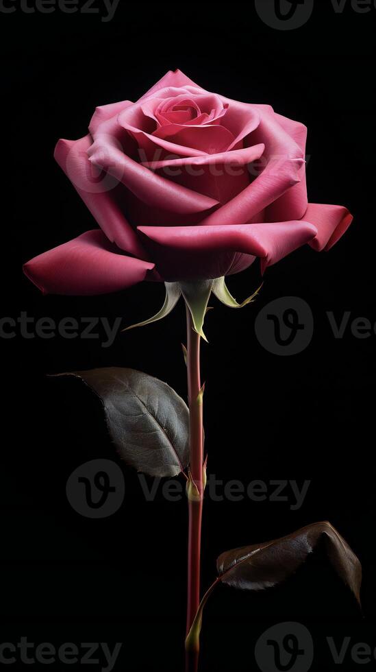 AI generated a single red rose is shown against a black background photo