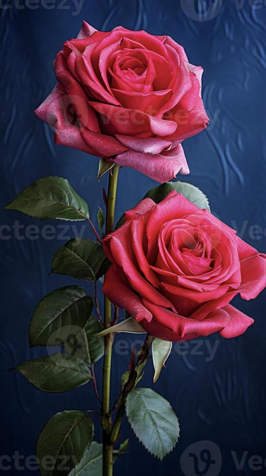 AI generated two red roses are shown against a dark background photo