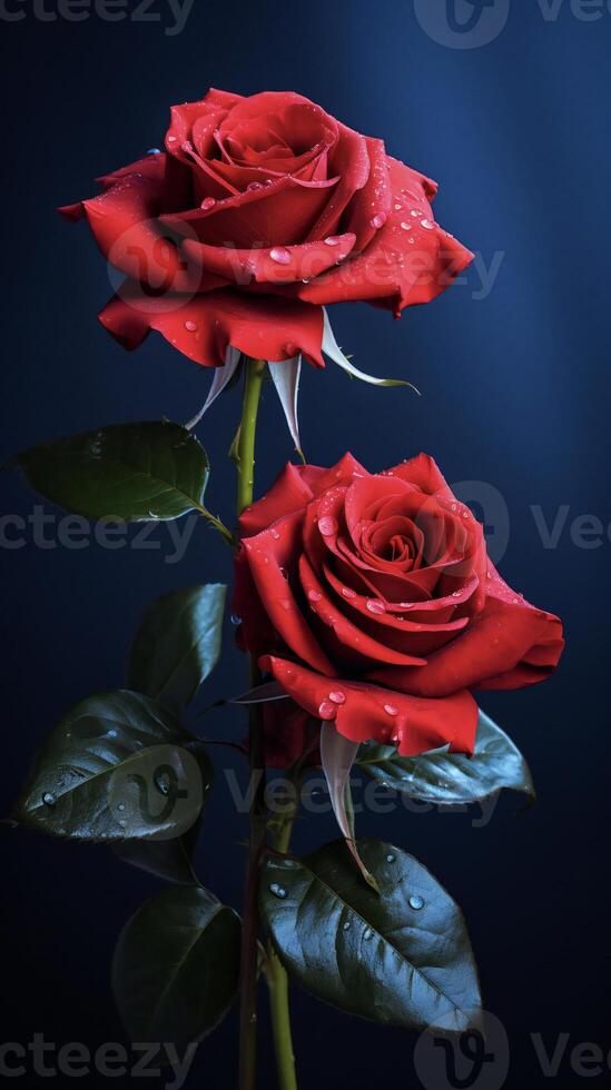 AI generated two red roses are shown against a dark background photo
