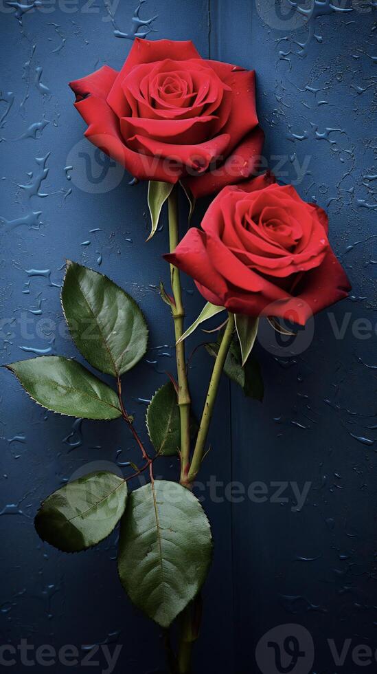 AI generated two red roses are shown against a dark background photo