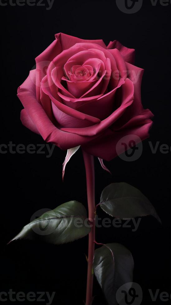 AI generated a single red rose is shown against a black background photo