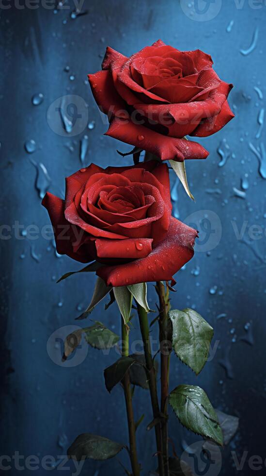 AI generated two red roses are shown against a dark background photo
