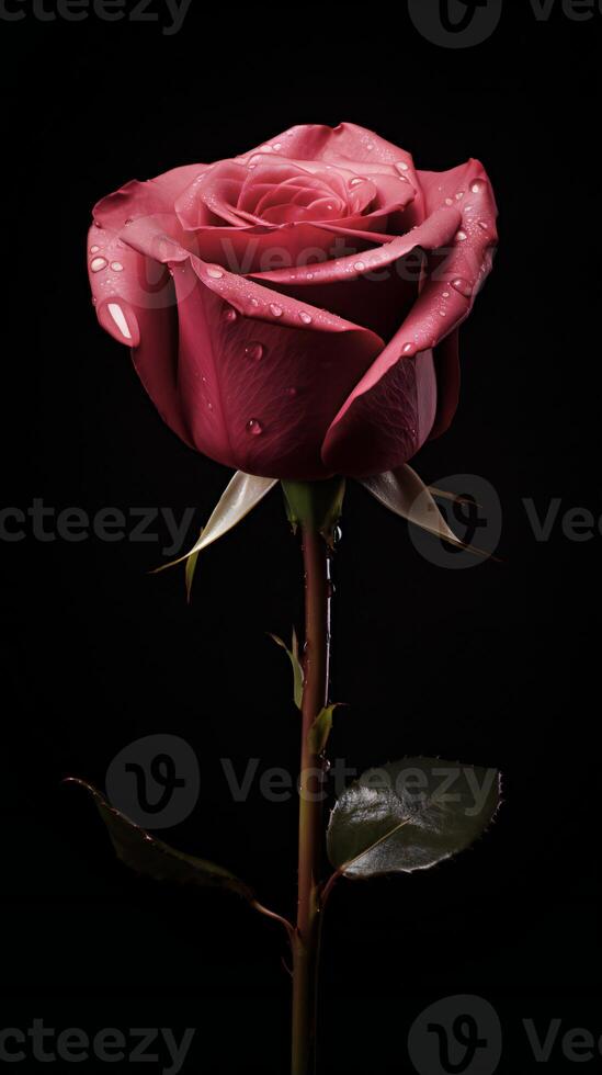 AI generated a single red rose is shown against a black background photo