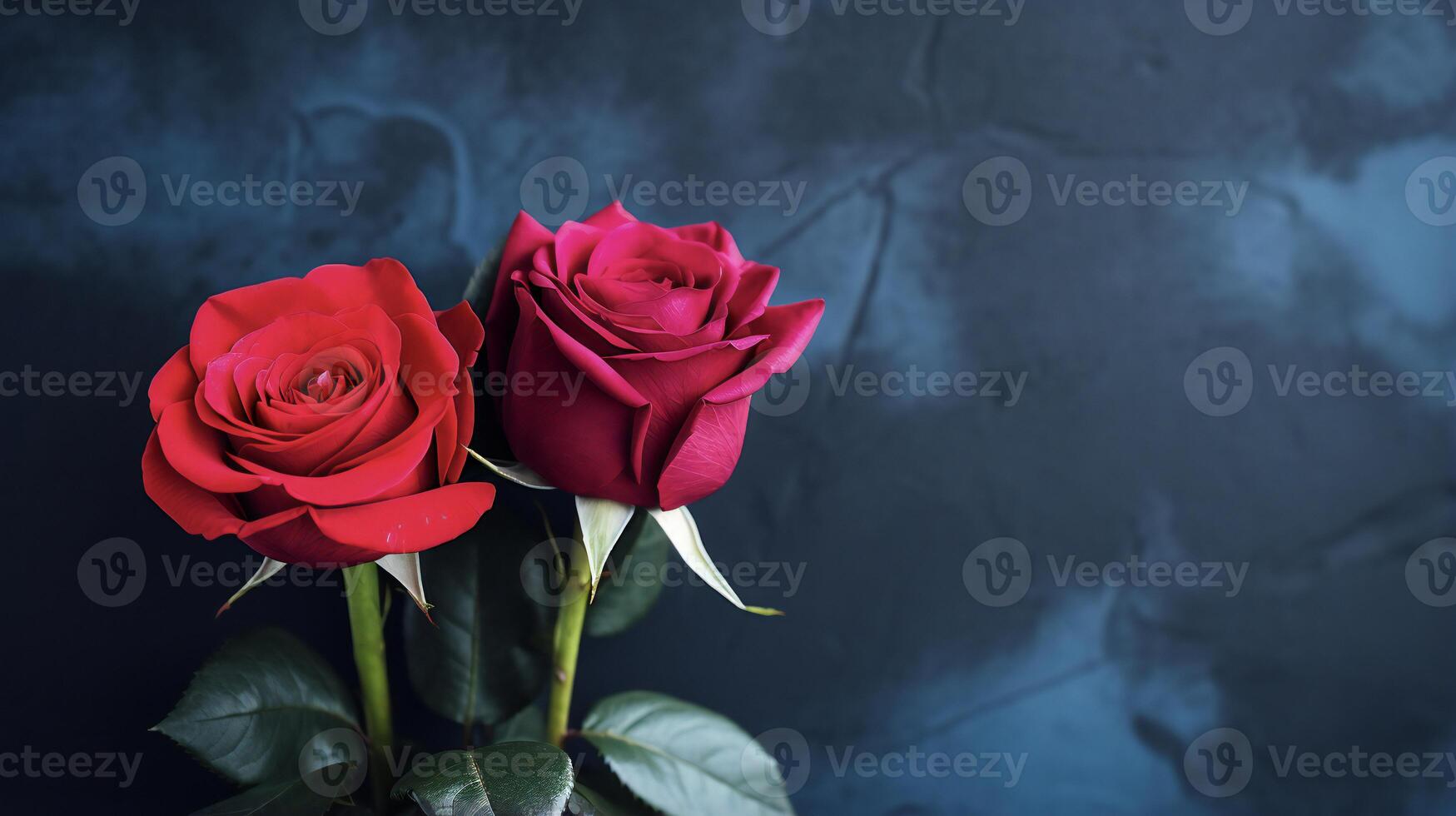 AI generated two red roses are shown against a dark background photo