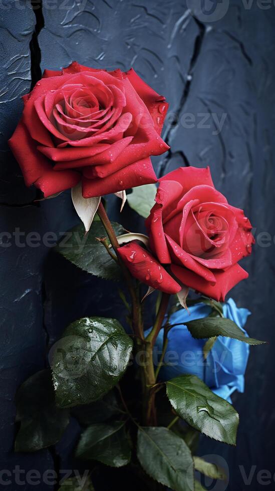 AI generated two red roses are shown against a dark background photo