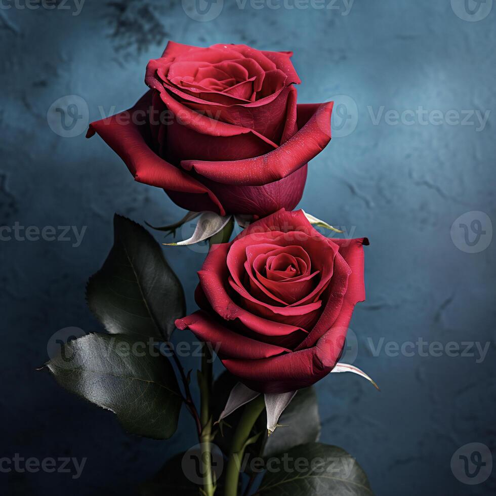 AI generated two red roses are shown against a dark background photo