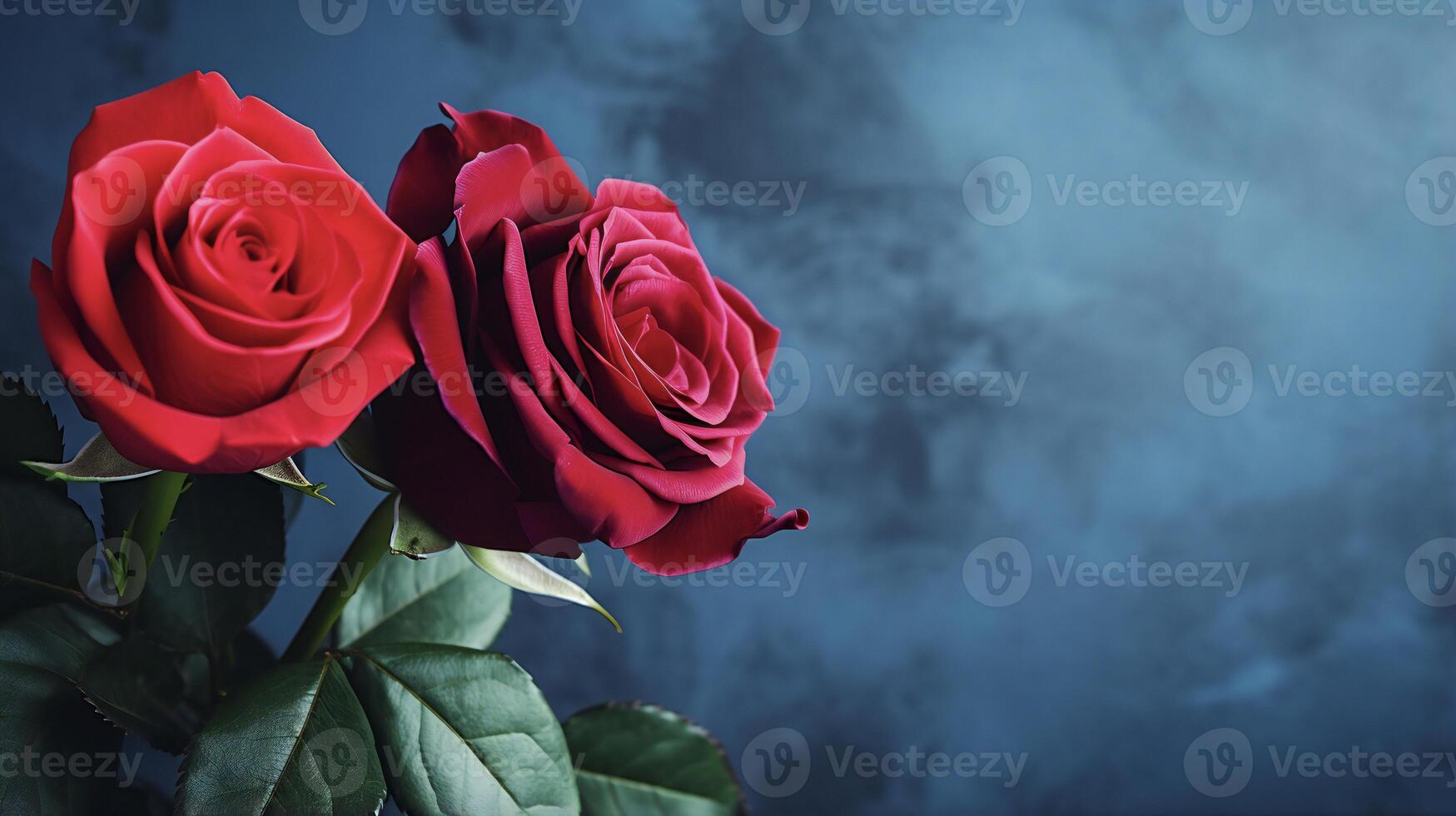 AI generated two red roses are shown against a dark background photo