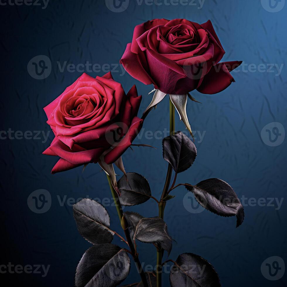 AI generated two red roses are shown against a dark background photo