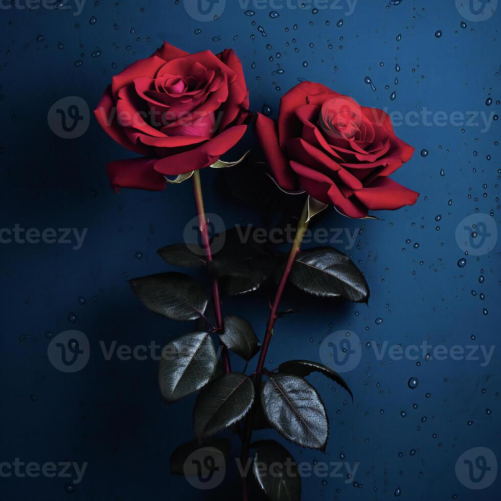 AI generated two red roses are shown against a dark background photo