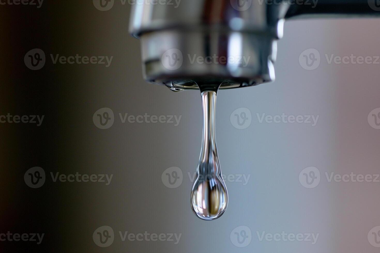 AI generated Faucet with drop of water, close up of water drop photo