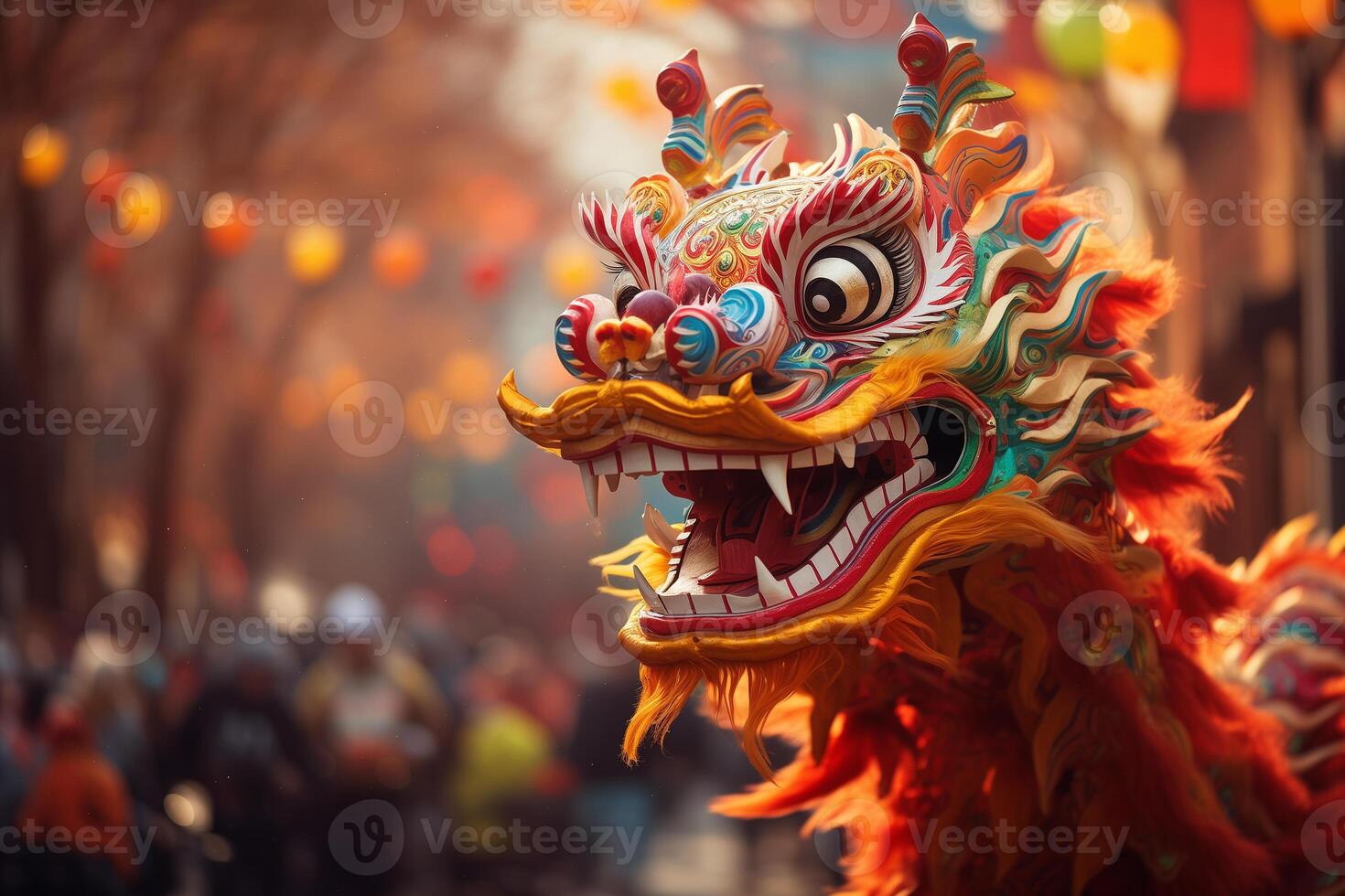 AI generated a traditional Chinese dragon dances the dragon dance at the Chinese New Year festival photo