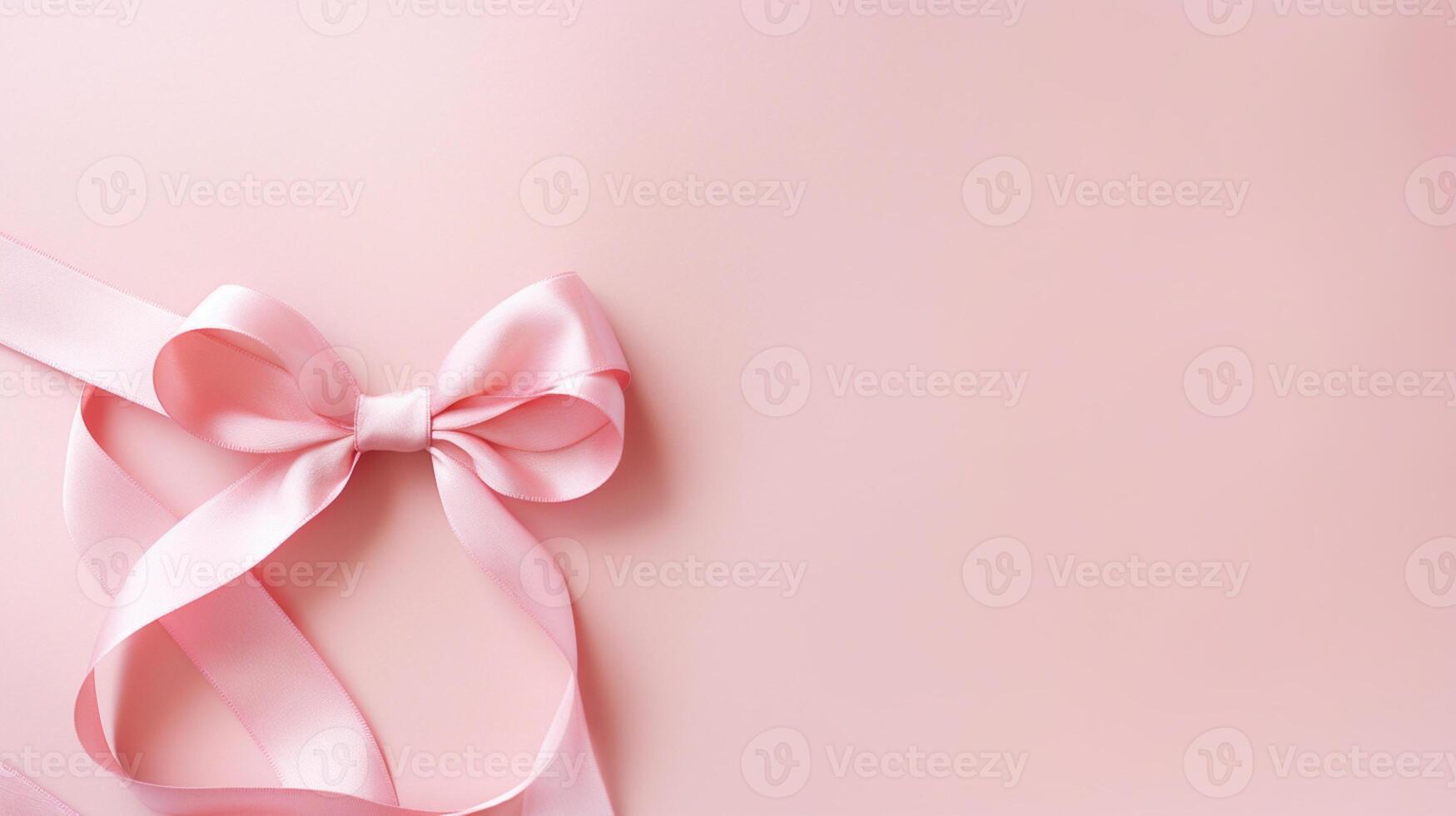 AI generated pale pink background with pink ribbon with place for text photo