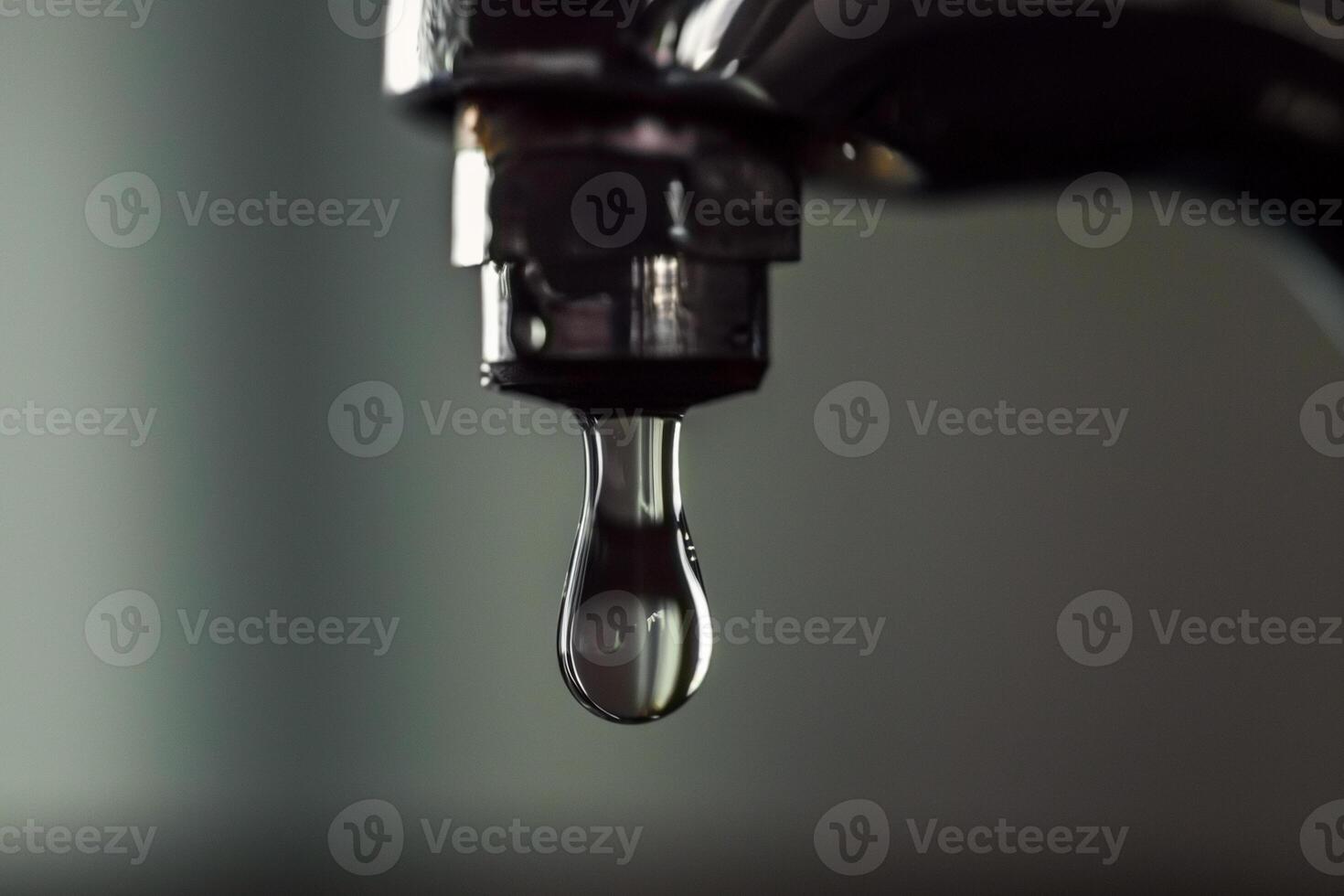 AI generated Faucet with drop of water, close up of water drop photo