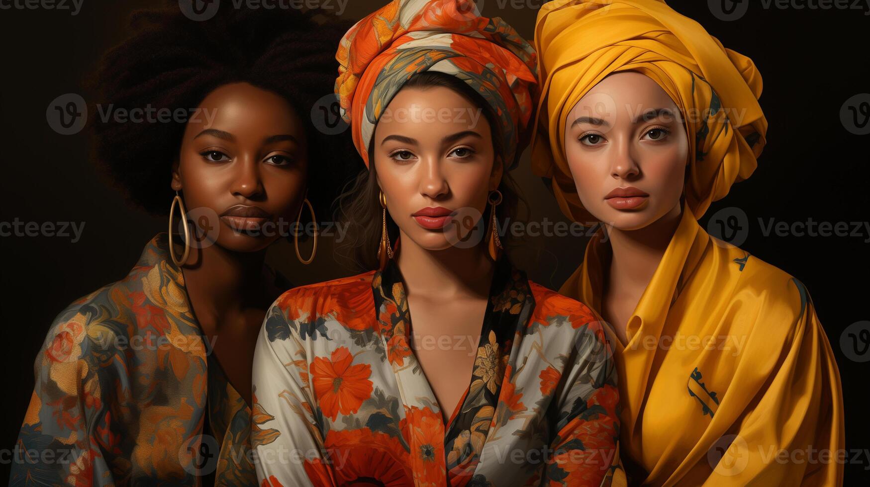 AI generated portrait of three young African American women. Black history month concept. photo