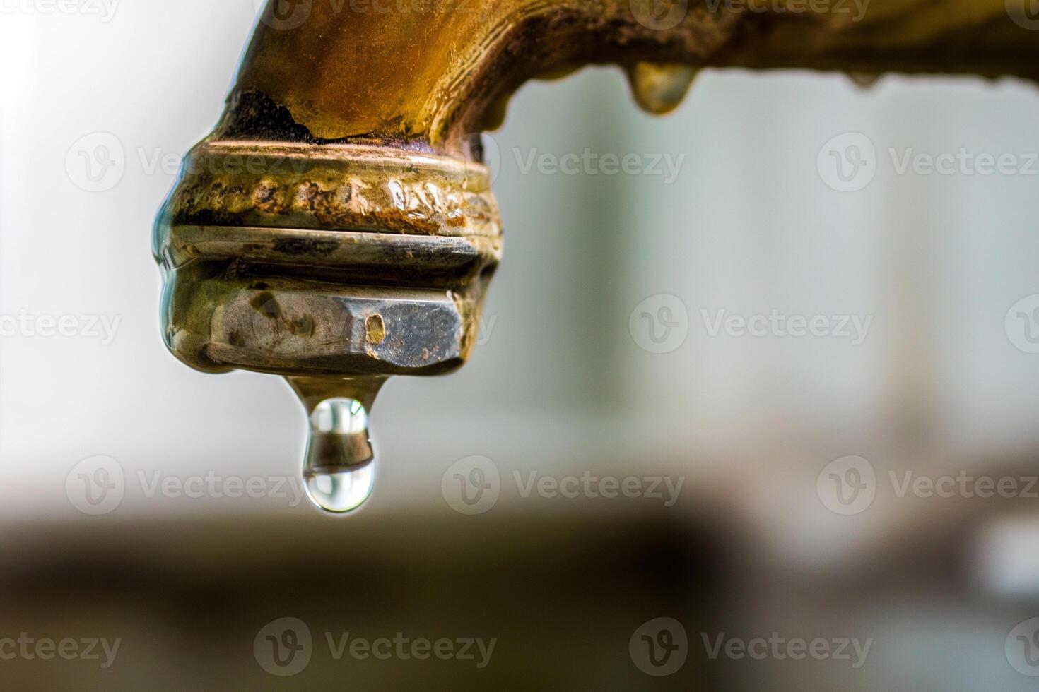 AI generated Water tap with drop of water. Shallow depth of field. photo
