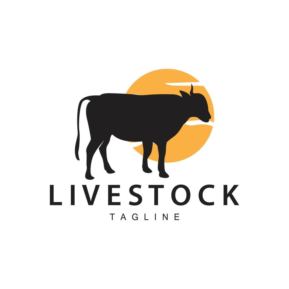 Cow Logo, Cattle Farm Vector, Silhouette Simple Minimalist Design Illustration, Symbol Template vector