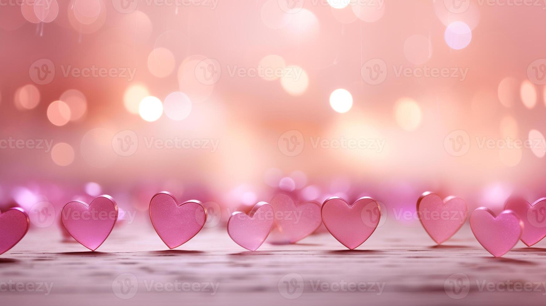 ai generado pequeño rosado corazones en un ligero fondo, bokeh en el antecedentes foto