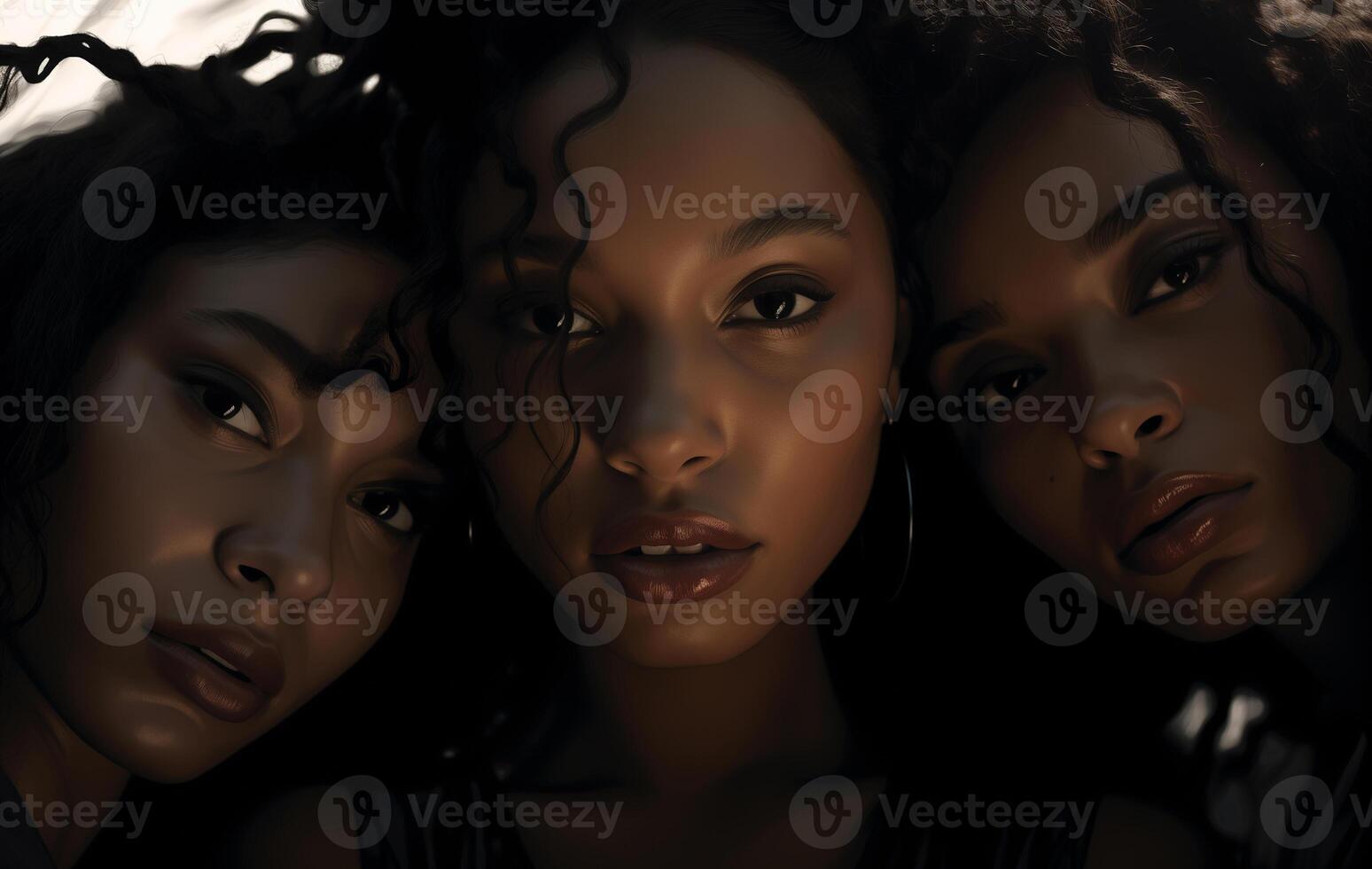 AI generated portrait of three young African American women. Black history month concept. photo