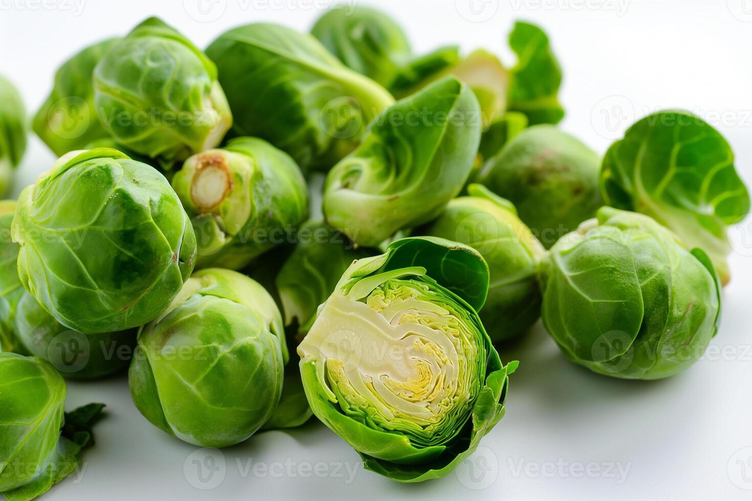 AI generated Brussels sprouts isolated on white background. Top view. photo