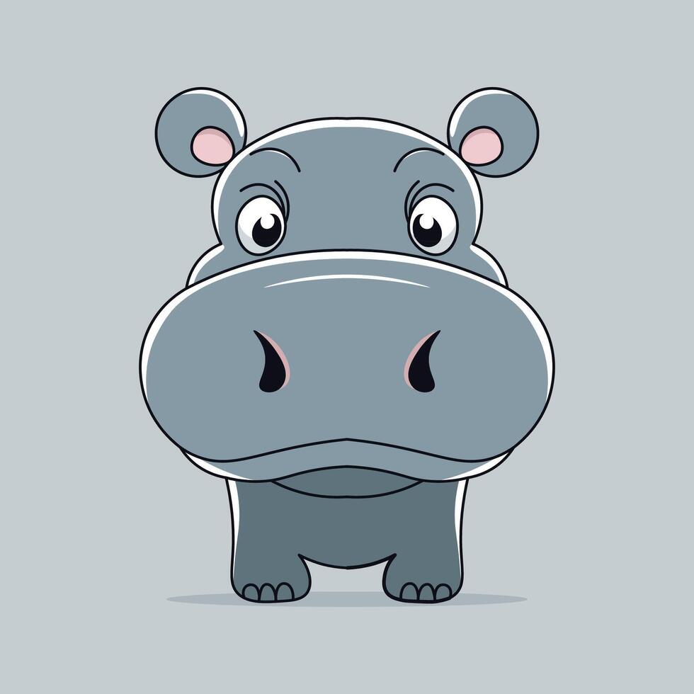 Cute hippo, cartoon animal. vector