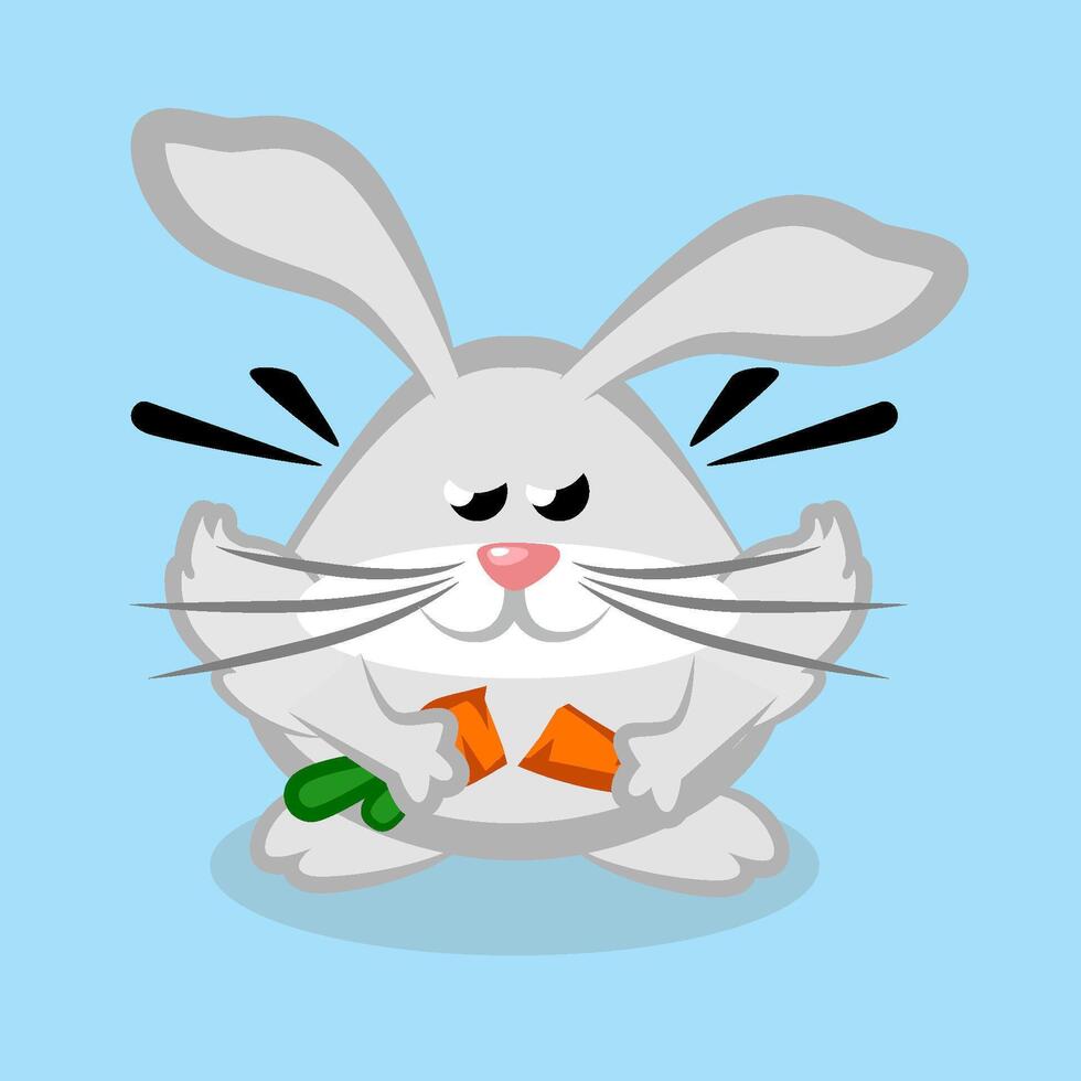 Cute Angry Rabbit Break Carrot. Cartoon Vector Illustration Animal. Flat Cartoon Style.