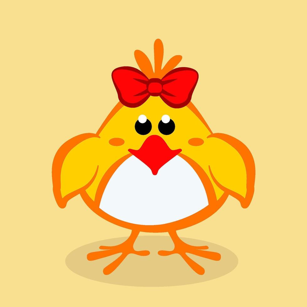 Funny chick girl with a bow. Cartoon Baby chick. vector