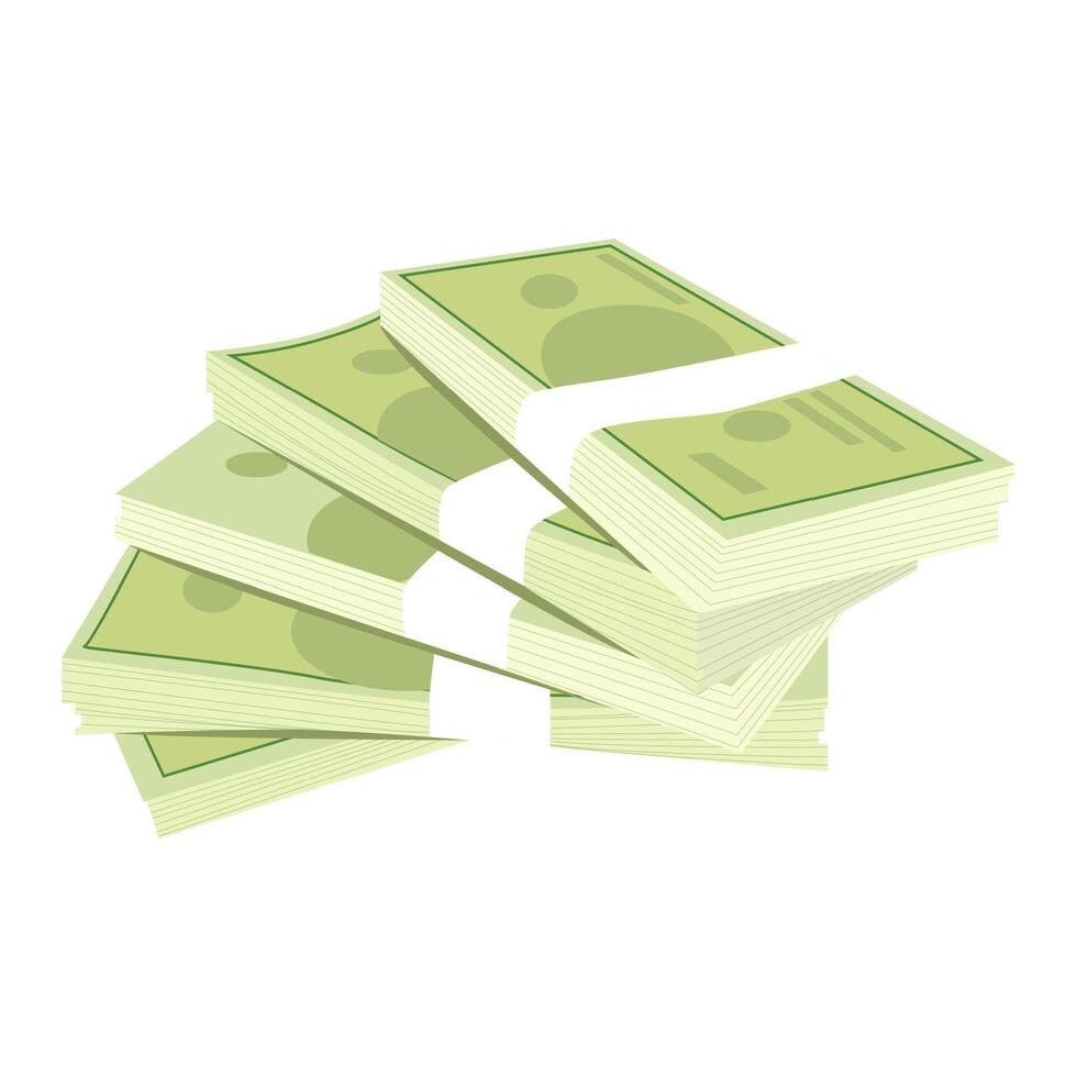 Bundle of money. Isolated cash currency, financial pack money, vector savings stack banknotes, illustration pile of profit and payment paper cash. Hundred dollar, salary or jackpot profit, tax cash