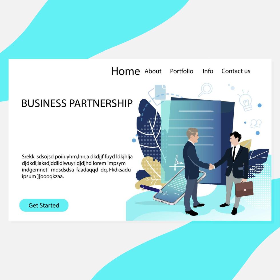 Business partnership website or landing page, consultation to good deal. Vector business meeting and agreement, illustration service digital contract and sign