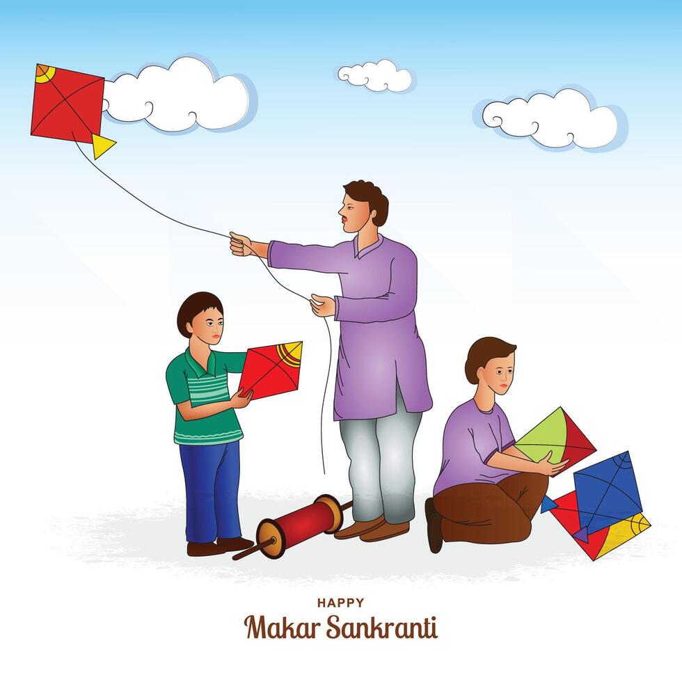 Happy makar sankranti landscape card holiday background vector
