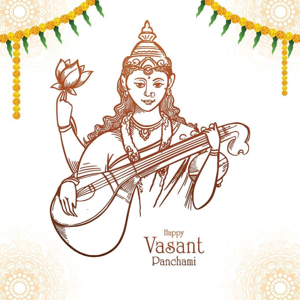 Hand draw sketch vasant panchami card background vector